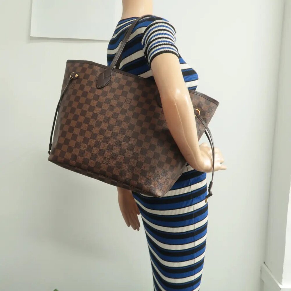 100% Auth Louis Vuitton Neverfull MM Brown W/P Damier Ebene Canvas Shoulder Bag - Picture 12 of 12
